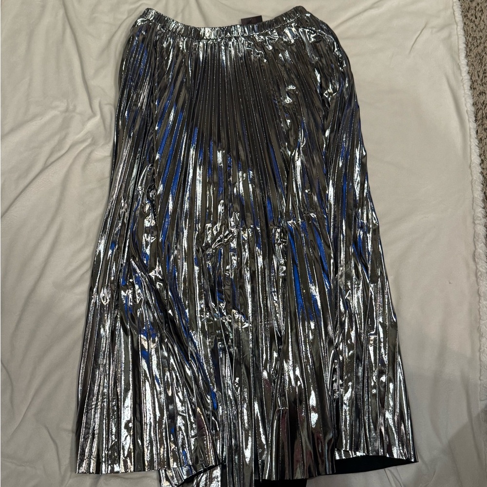 Dressed in Lala Silver Metallic Pleated Skirt